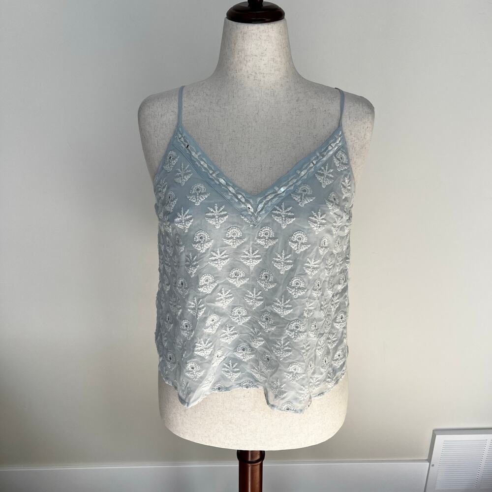LEIFSDOTTIR Women's Embroidered Tank Size 12 In Light Blue